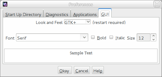 image of properties dialog with GUI tab selected (GTK+ Look and Feel)